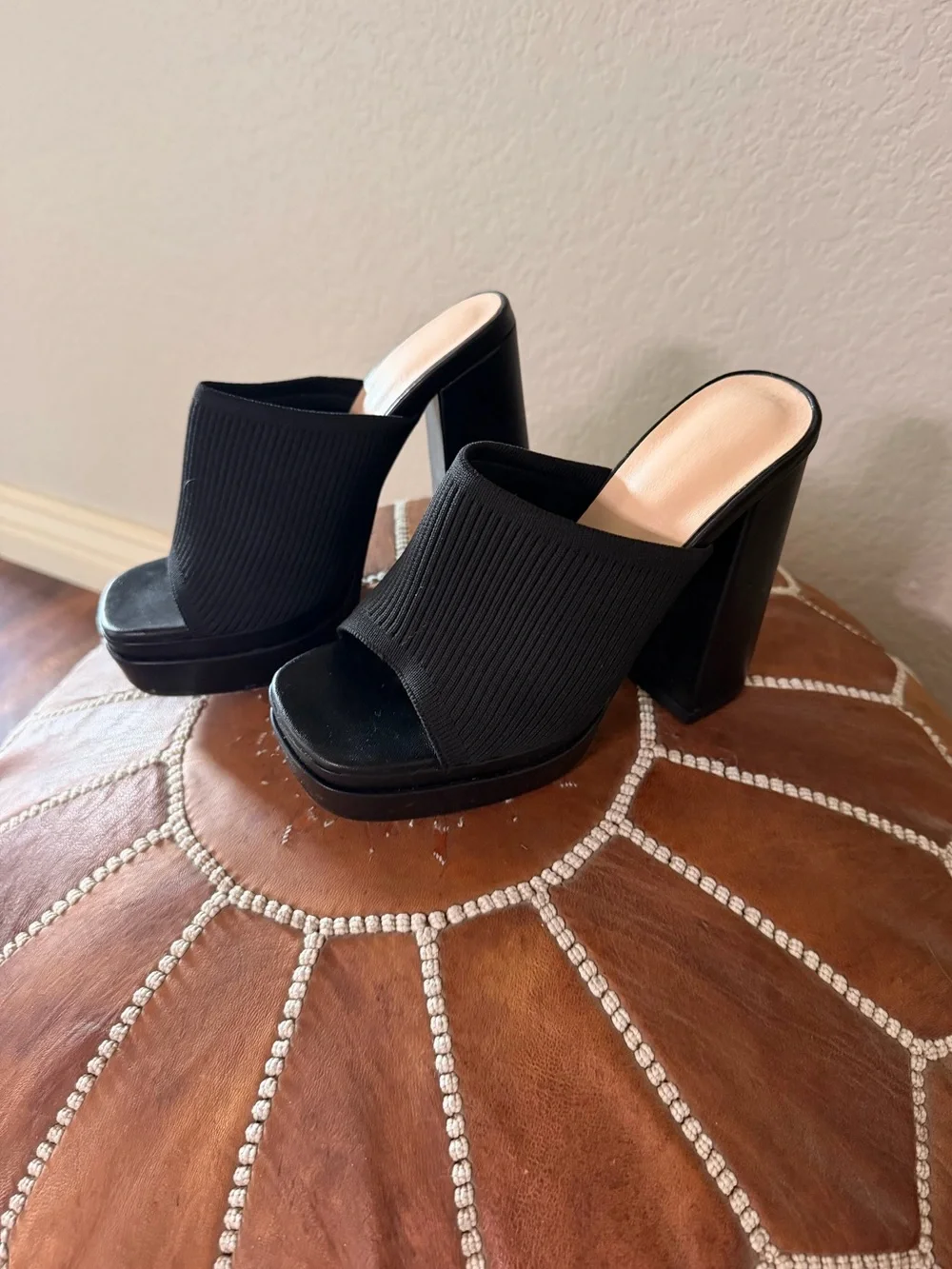 Black Open-Toe Platform Mule Heels - Women Shoes